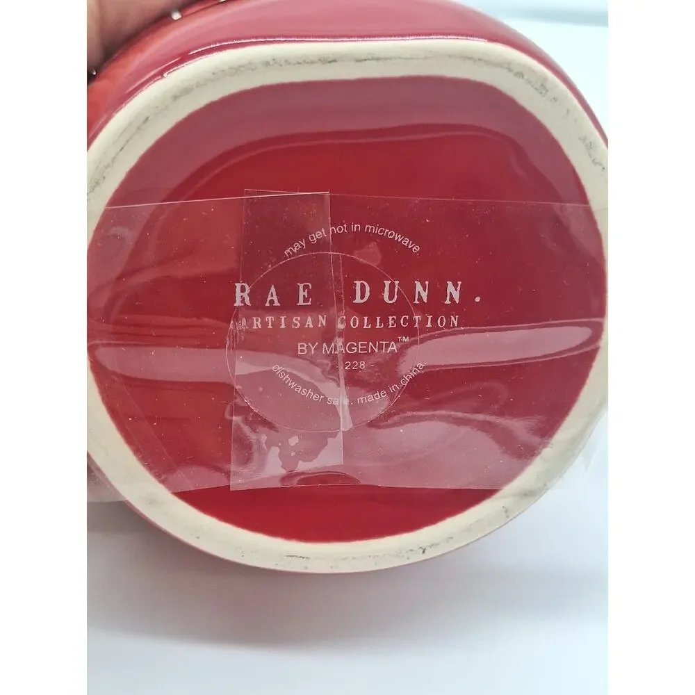 Brand New Rae Dunn Red Jingle Bells Christmas Mug with Santa Topper.